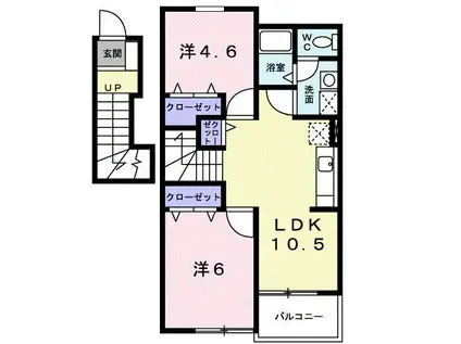 シャトルK(2LDK/2階)の間取り写真