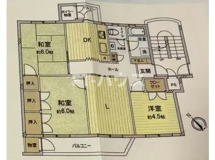 谷津遊園ハイツF棟(3LDK/4階)の間取り写真