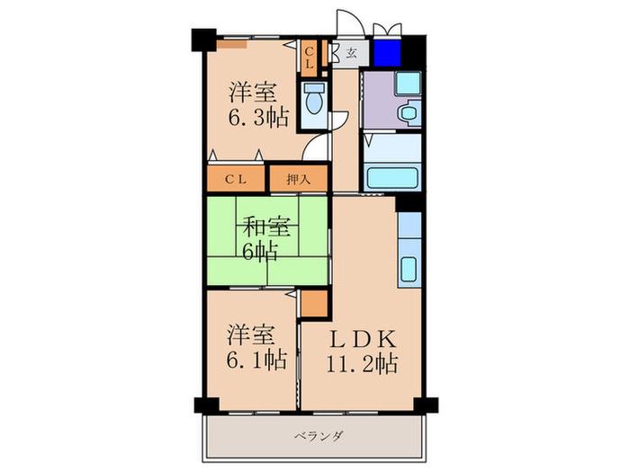 グランディール堀川(3LDK/2階)の間取り写真