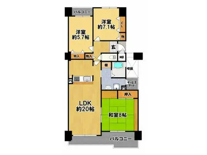 弥生が丘II番館(3LDK/11階)の間取り写真