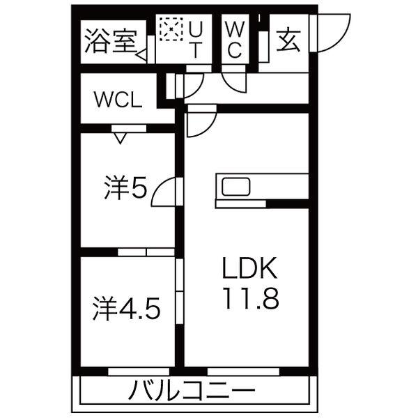 ラ・トゥール三条(2LDK/1階)の間取り写真