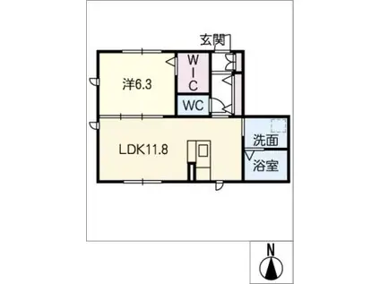 アールU(1LDK/1階)の間取り写真