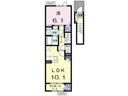 ミラノVI B(1LDK/2階)の間取り写真