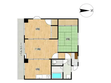 ロイヤルマンション黒髪II(3DK/3階)の間取り写真