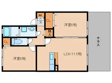 パルコートサンC棟(2LDK/1階)の間取り写真