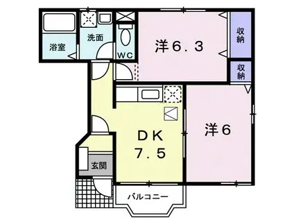 ヴァルムベルク(2DK/1階)の間取り写真