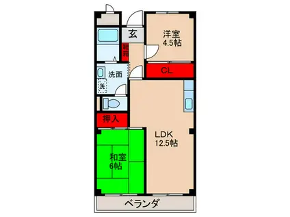 ニードハイツ杉原(2LDK/1階)の間取り写真