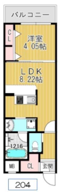 ガレリア南豊中(1LDK/2階)の間取り写真