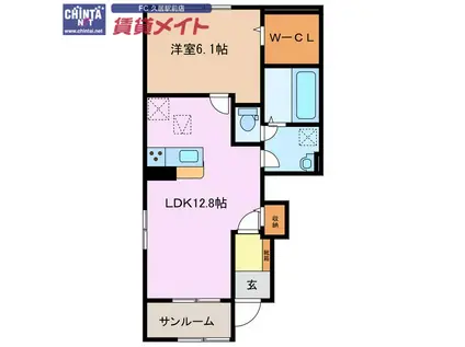 近鉄名古屋線 桃園駅 徒歩43分 2階建 築4年(1LDK/1階)の間取り写真