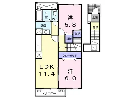 ガーデニアB(2LDK/2階)の間取り写真