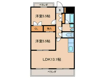 クレイントータス(2LDK/4階)の間取り写真