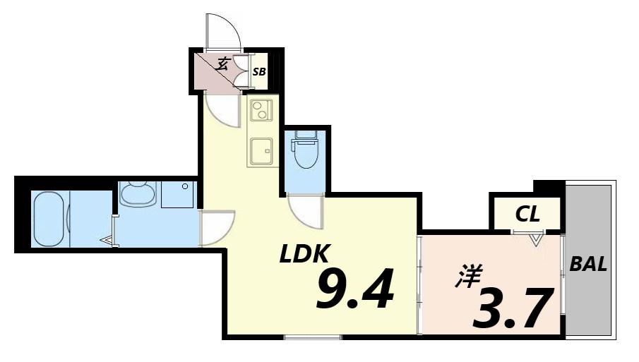 HABITASION京口(1LDK/3階)の間取り写真