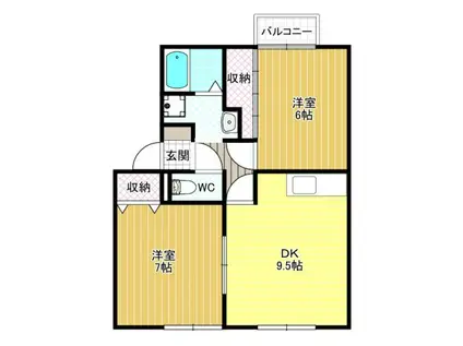 サンビレッジオクノC棟(2DK/1階)の間取り写真