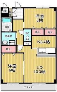 ミュートス神の倉II(2LDK/1階)の間取り写真