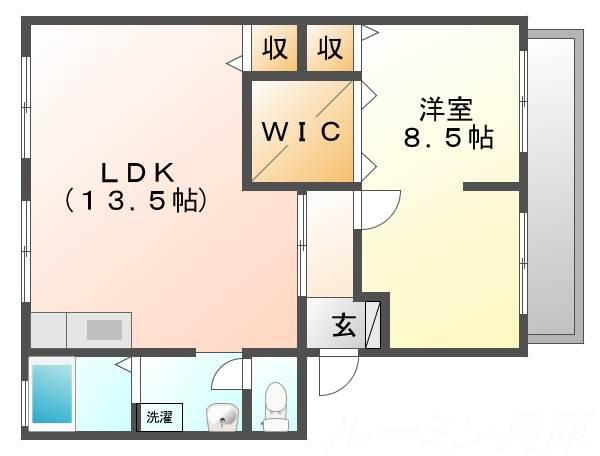 ハイツサンライフ B棟(1LDK/2階)の間取り写真