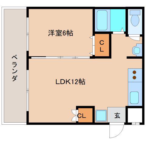 リッチヒル富雄(1LDK/3階)の間取り写真