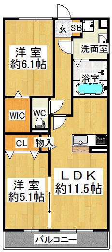 モアレ オークラ(2LDK/3階)の間取り写真