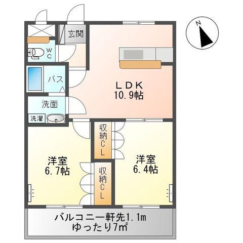 クオリティーハイムS(2LDK/2階)の間取り写真