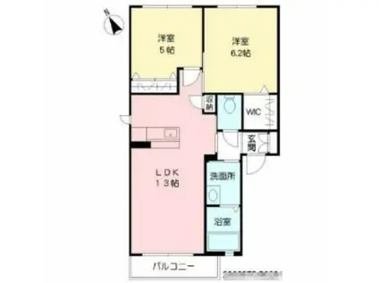 メゾンエスポワールB棟(2LDK/2階)の間取り写真