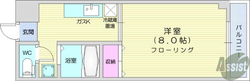 ビルドスマイルⅠ(1K/4階)の間取り写真