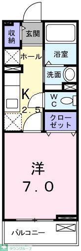 アクティブIII(1K/2階)の間取り写真