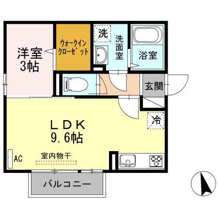 スカイブルーB棟(1LDK/2階)の間取り写真