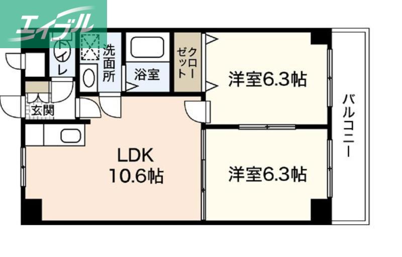 サニーヒルズ大福(2LDK/4階)の間取り写真
