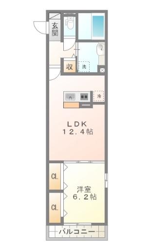 モアレ オークラ(1LDK/2階)の間取り写真