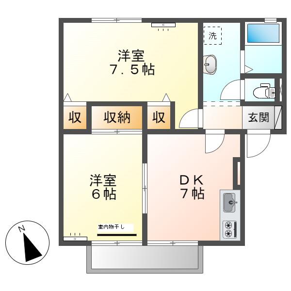 メゾンヴァントワァ B棟(2DK/1階)の間取り写真