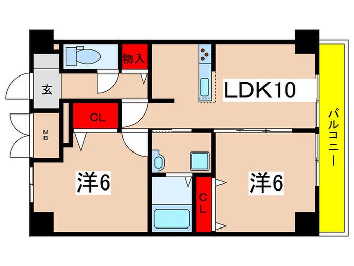 TRE LUCE横濱関内(2LDK/2階)の間取り写真