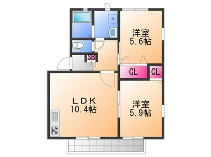 フローラ桜ヶ丘(2LDK/2階)の間取り写真
