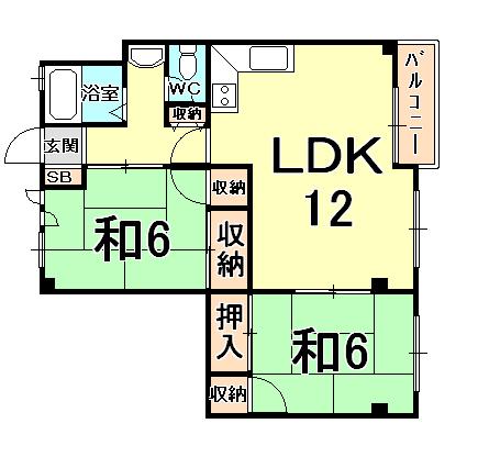 西甲子園ハイツ(2LDK/5階)の間取り写真