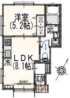 ラニカイ(1LDK/1階)の間取り写真