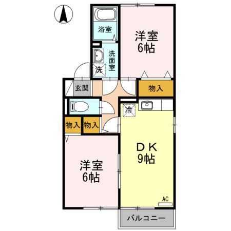 グレイス・クレセントC棟(2DK/2階)の間取り写真