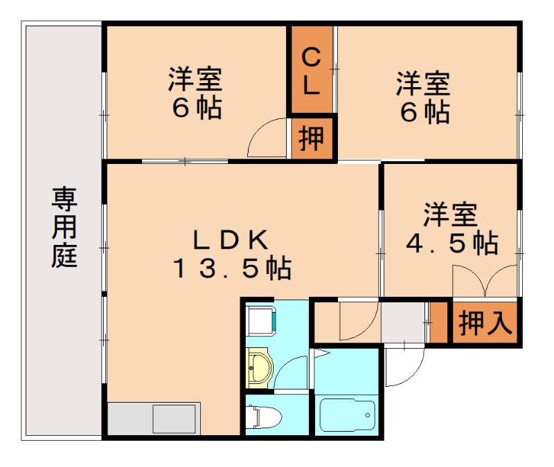 セジュール・プルニエ2B棟(3LDK/2階)の間取り写真