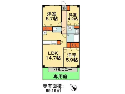 ファーストコート(3LDK/1階)の間取り写真