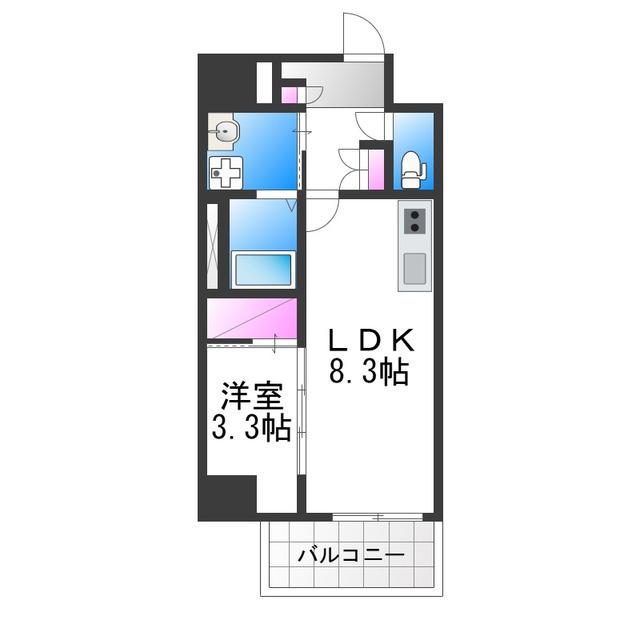 エセリアル喜連瓜破(1LDK/8階)の間取り写真