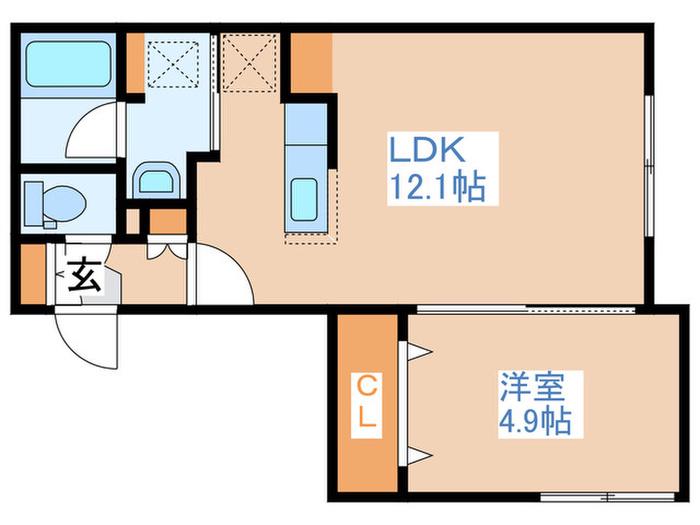 カルティス北郷(1LDK/1階)の間取り写真