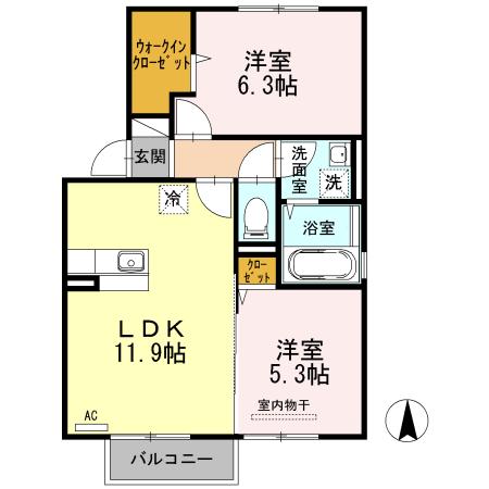 サニーコートJ A棟(2LDK/2階)の間取り写真