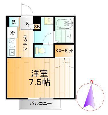 カーム小林(1K/2階)の間取り写真