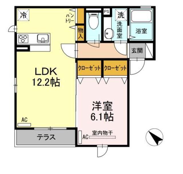 BRIGHT HALU イースト(1LDK/2階)の間取り写真