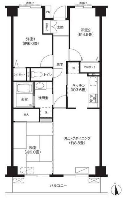 パストラル石井(3LDK/1階)の間取り写真