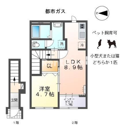 ネオハピネスアオシゲ(1LDK/2階)の間取り写真