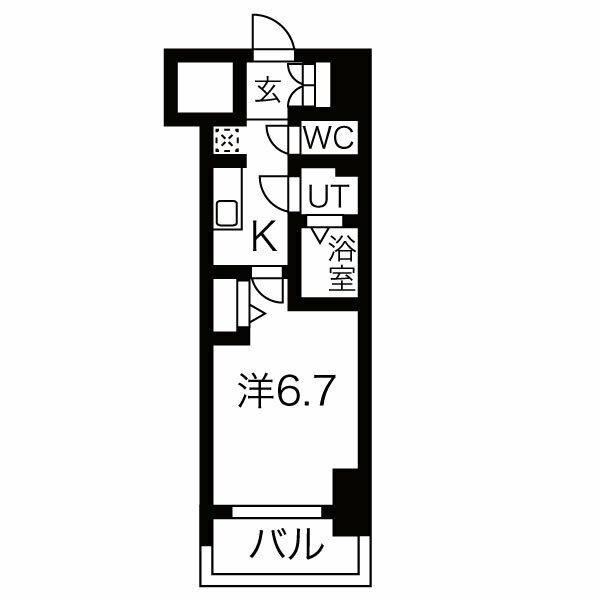 メイクス鶴舞II(1K/6階)の間取り写真