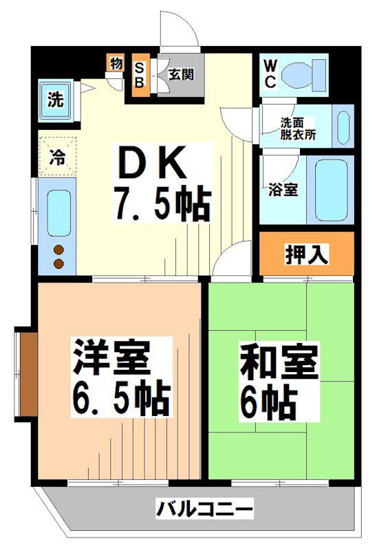 グランジャルダン東松原(2DK/3階)の間取り写真