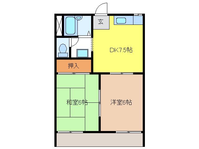 ハピネス千代5(2DK/1階)の間取り写真