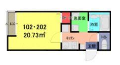 メゾンプランドール一ノ割(1K/2階)の間取り写真
