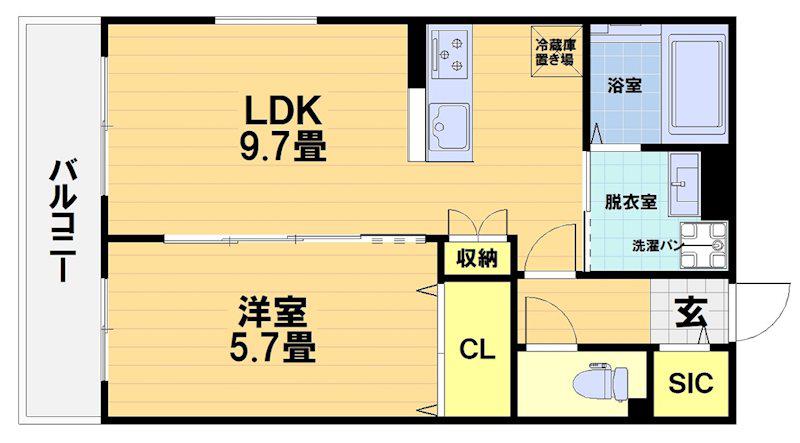 FORCE西院(1LDK/3階)の間取り写真