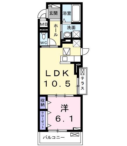 クオーレD(1LDK/1階)の間取り写真