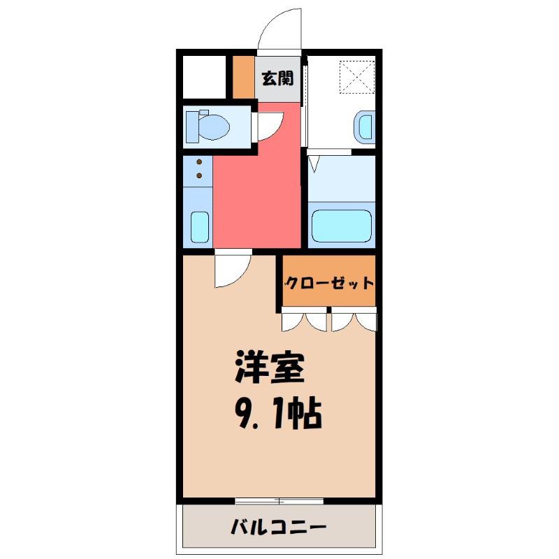 スプリングヴィラB棟(1K/1階)の間取り写真